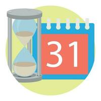 Time managment hourglass and calendar. Save time and clock money, hourglass money vector illustration