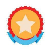Round badge with star and ribbon. Place for text on ribbon banner. Vector illustration