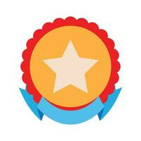 Round badge with star and ribbon. Place for text on ribbon banner. Vector illustration