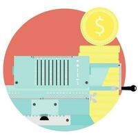 Count money flat icon vector. Adding machine and stock golden coin illustration. Audit and inspection budget or capital vector