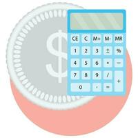 Calculator and money. Finance counting, income banking cash, vector illustration