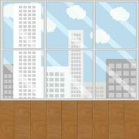 View from window. Looking out window and city view, office window view. Vector illustration