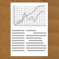 Statistics comparing graph curves. Document paper with color line, annual timeline profit info, vector illustration