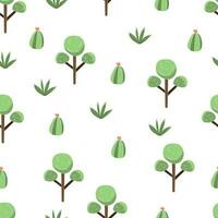 cute pattern with trees, leaves and cactus vector