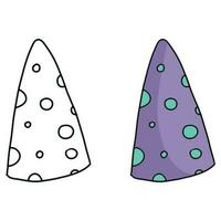 a simple hand drawn  cone hat for party, new year, birthday, celebration. Black and white and colored vector