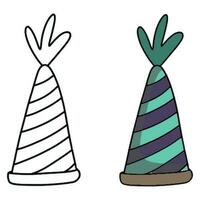 a simple hand drawn  cone hat for party, new year, birthday, celebration. Black and white and colored vector