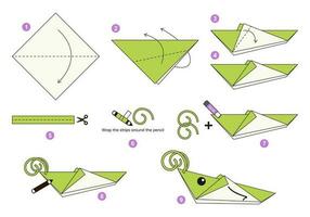 saltamontes origami esquema tutorial Moviente modelo. origami para niños. paso por paso cómo a hacer un linda origami insecto. vector ilustración.