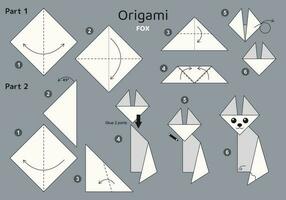 zorro origami esquema tutorial Moviente modelo en gris fondo. origami para niños. paso por paso cómo a hacer un linda origami zorro. vector ilustración.