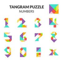 isolated vector Numbers. Colorful tangram puzzle game for children. Set of colorful and playful numbers zero to ten numeric. Vector illustration