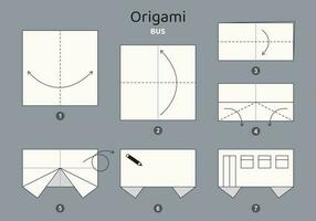 autobús origami esquema tutorial Moviente modelo en gris antecedentes. origami para niños. paso por paso cómo a hacer un linda origami coche. vector ilustración.