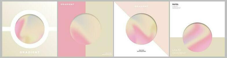 Set of Geometric pastel gradient square cover templates in pastel pinks. Aesthetic gradient layouts with geometric backgrounds. Framed liquid colors in waves. Editable Vector Illustration. EPS 10.