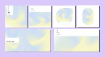 Set of Aesthetic Yellow and Blue gradient square card and banner templates. Modern and trendy backgrounds for designs. Pastel colors in fluid wave motion. Editable Vector Illustration.