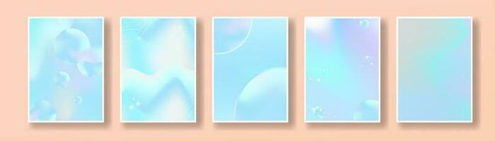 Set of Beautiful Abstract Pastel Posters in liquid gradient concept, geometric elements with twinkling stars. Modern and trendy. Blue pastel colors. Vector Illustration.