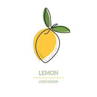 Lemon tropical Citrus fruit logo design line art style with colorful shape.  Vector illustration for cafe, shop, web site, card