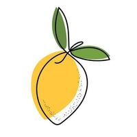 Whole Lemon One Continuous Line design with colorful shapes. Single Line Art. Hand Draw Citrus fruit. Simple outline style. Vector illustration for card, poster, logo