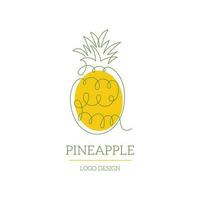 Pineapple tropical fruit logo design line art style with colorful shape.Vector illustration for cafe, shop, web site, card vector