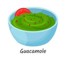 Guacamole mexican traditional avocado sauce. Cold appetizer. Vector illustration Isolated on white background