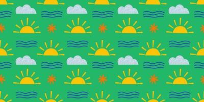 Summer abstract shapes sun, waves seamless pattern vector