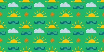 Summer abstract shapes sun, waves seamless pattern vector