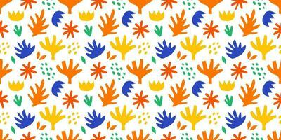 Summer abstract shapes tropical plants and doodles seamless pattern vector