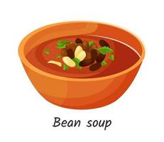 Mexican bean soup traditional food. Hearty spicy chili soup. Vector illustration Isolated on white background