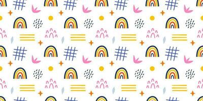 Abstract geometric shapes, doodles, scribble seamless pattern vector