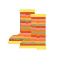 Abstract colorful rubber boots with wavy pattern. Autumn shoes for seasonal design in flat style. Vector illustration isolated white background