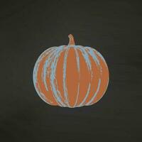 Square poster Abstract Pumpkin on black chalkboard. Halloween card in grunge retro style texture. Vector illustration