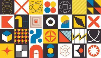 Swiss Bauhaus y2k Brutalist style colorful geometric shapes pattern vector