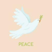 Flying pigeon of peace with olive branch on beige background. Vector background for International Day of Peace