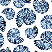 watercolor seamless pattern on a marine theme. bluer sea shells on a white background. abstract print vector