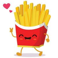 Happy smiling Kawaii cute cartoon french fries. Vector flat cartoon character illustration icon design. Isolated on white background.