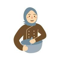 muslim female chef wearing hijab vector