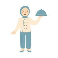 musulmán hijab niña cocinero vector