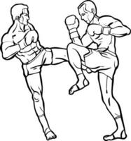 muay thai sparring fighting red and blue boxer vector