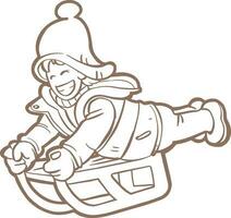 happy girl on sledding snow vector