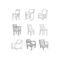 conjunto de silla icono minimalista línea, mueble resumen vector y logo diseño o modelo negocio interior propiedad icono