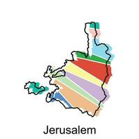 Jerusalem map flat icon illustration, Vector map of Israel with named governance and travel icons template