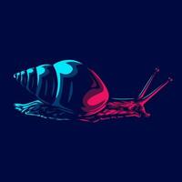 Snail logo with colorful neon line art design with dark background. Abstract underwater animal vector illustration.