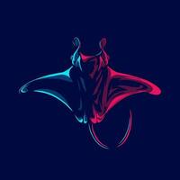 manta rayo logo con vistoso neón línea Arte diseño con oscuro antecedentes. resumen submarino animal vector ilustración.