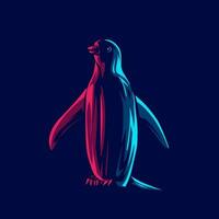 Penguin logo with colorful neon line art design with dark background. Abstract underwater animal vector illustration.