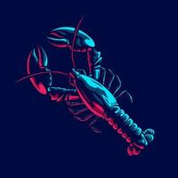 Lobster logo with colorful neon line art design with dark background. Abstract underwater animal vector illustration.