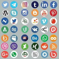 Round social media icons or social network logos flat vector icon set. Icon set of popular social applications with rounded corners. Social media icons modern design. Vector set EPS 10