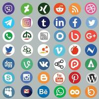 Round social media icons or social network logos flat vector icon set. Icon set of popular social applications with rounded corners. Social media icons modern design. Vector set EPS 10