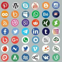 Round social media icons or social network logos flat vector icon set. Icon set of popular social applications with rounded corners. Social media icons modern design. Vector set EPS 10