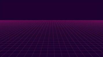 Perspective pink grid on a dark background. Futuristic vector illustration. Background in the style of the 80s.