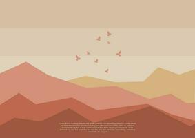 illustration of a minimalist landscape with a horizontal view of a hill, bird and sky, suitable for wall art etc. flat design style. digital drawing vector