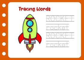 tracing the word of rocket. lesson for trace vector