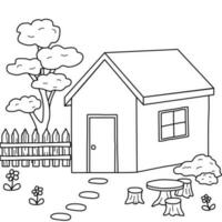 House Drawing with Village Environment for Coloring Children Book Isolated on White Background vector