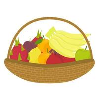 Fruit Basket Illustration with Various Tropical Fruits vector